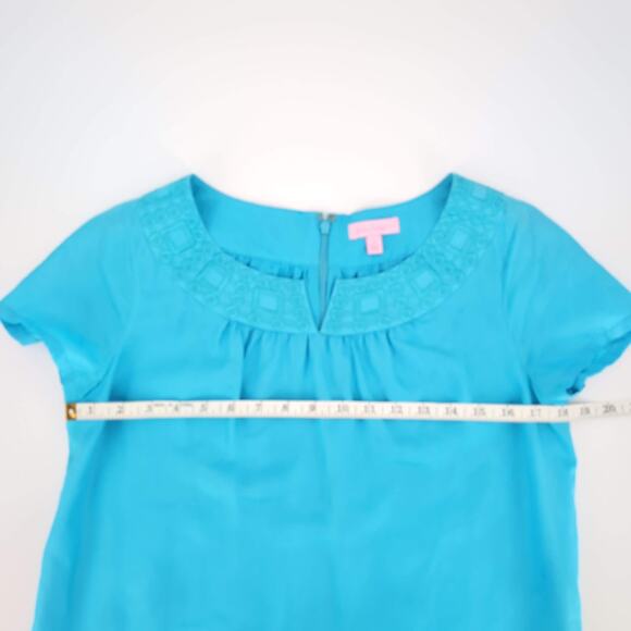 Lilly Pulitzer Blue Kathleen Silk Short Sleeved Lined Shift Mini Dress - Size S - Picture 10 of 11